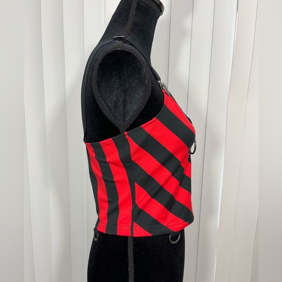 KILLSTAR x AVRIL LAVIGNE Setlist Zip Up Crop Top Tank Vest Striped Black Red L - Picture 8 of 16